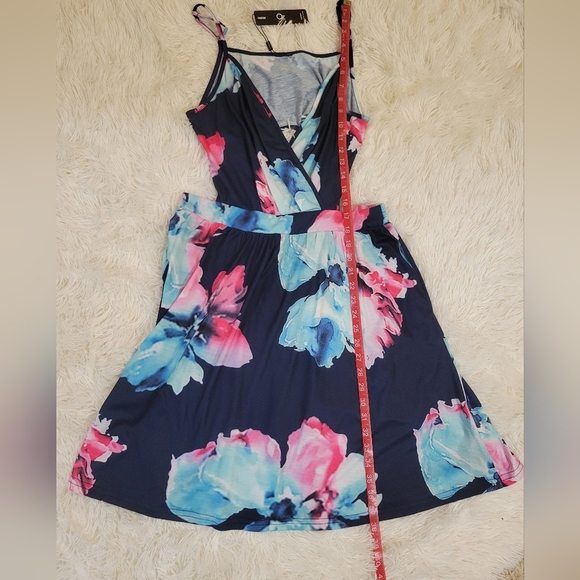 Ouges Women's Summer Dress Floral Spaghetti Strap V-neck backless size M - Picture 3 of 4